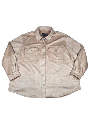 Levi's® Women's Beige Faux Suede Pockets Button Zip-Up Shirt Jacket, Size XL